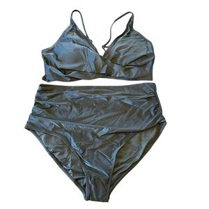 Bikini High Waisted 2 Piece Swimsuit Women L Black Swimwear Beach Tummy Control